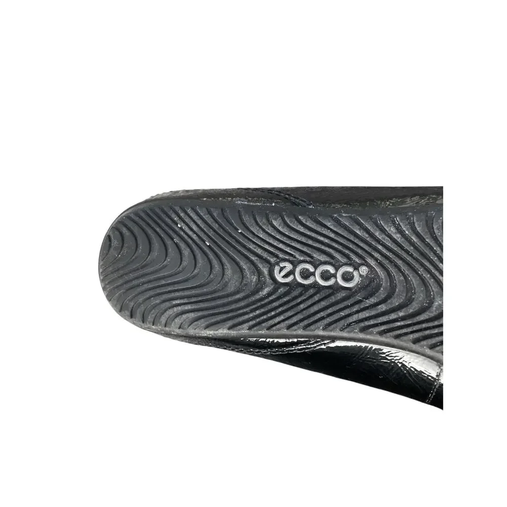 ECCO Black Patent Leather Buckle Ballet Flats Silver Hardware Low Wedge Y2K EUC